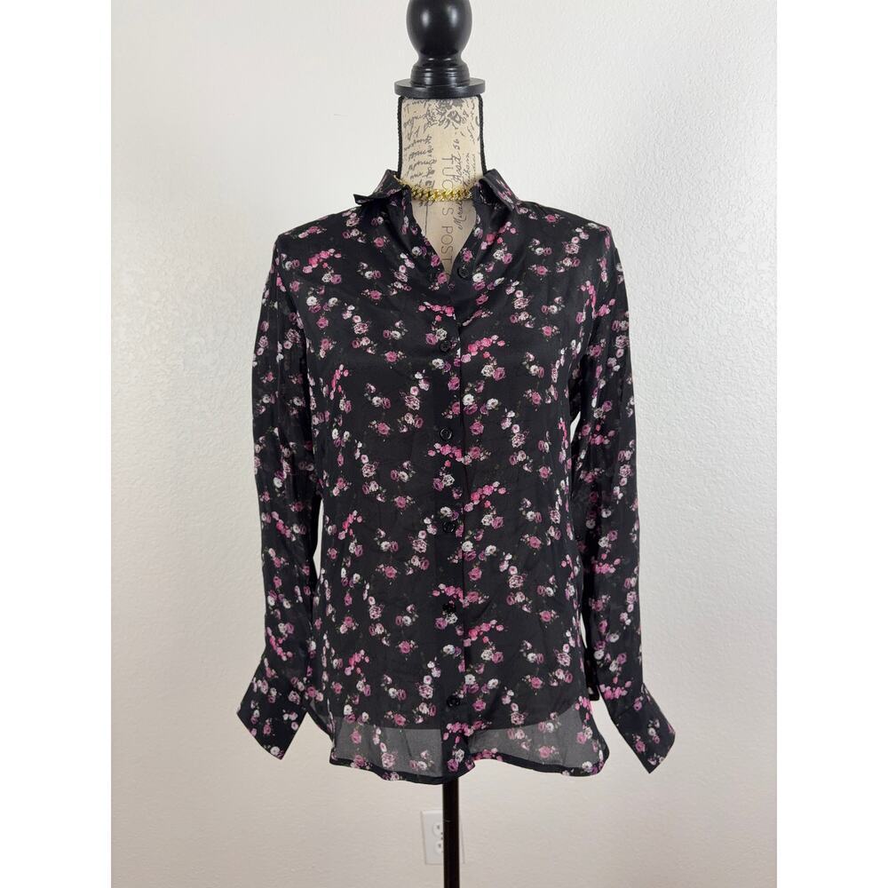 B35 The Kooples Silk Blend Blouse Womens US 4 Floral Button Down Work Office - Picture 4 of 12